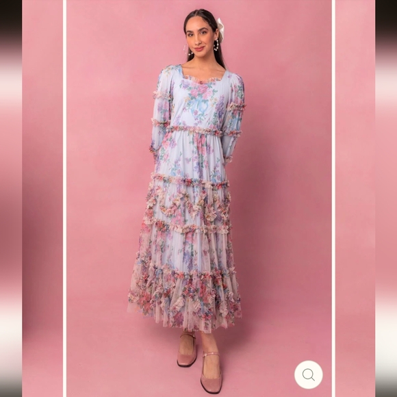 CATHERINE DRESS IN BLUE FLORAL- 1X - Picture 3 of 7